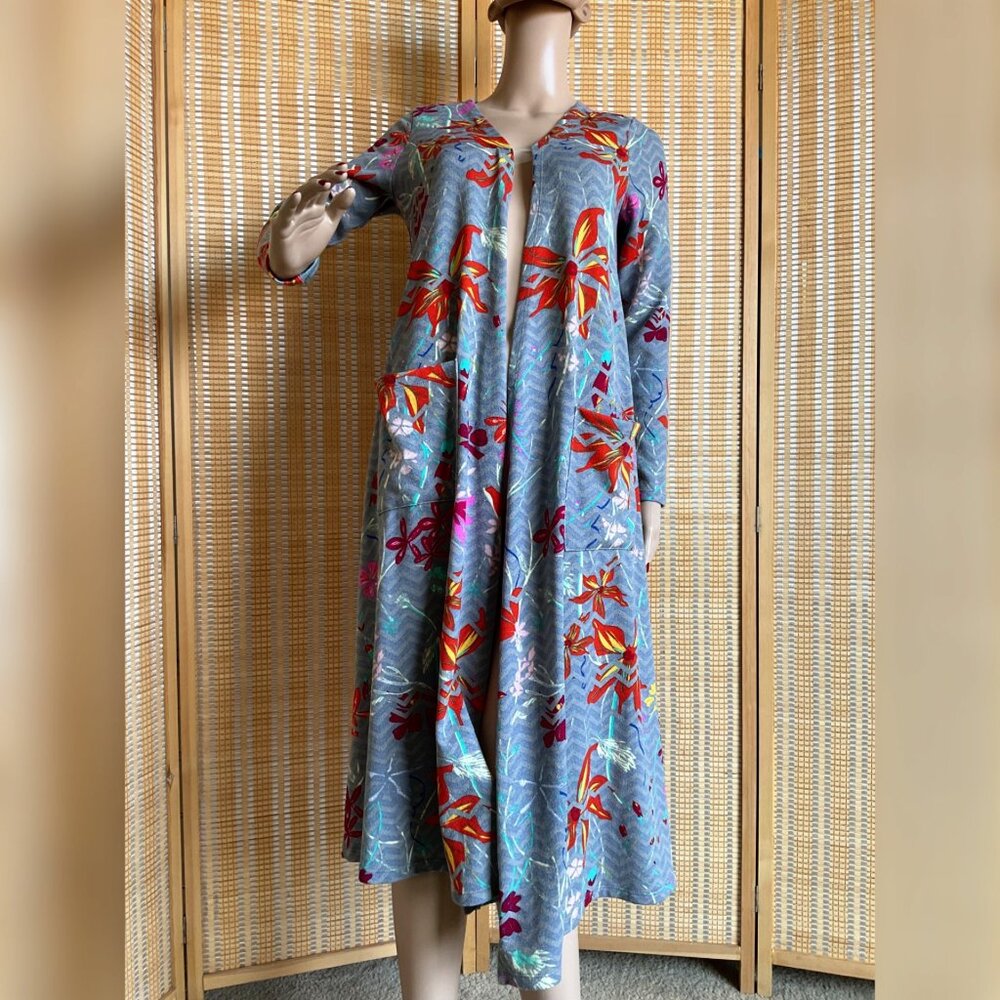 LuLaRoe Floral Colorful Long Duster Long Sleeve Robe Women's Size Small
